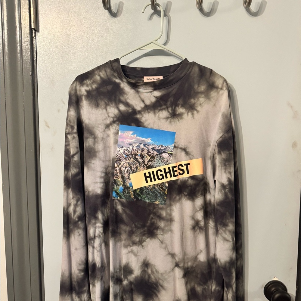 Palm Angels Black and Gray Tie-Dye Long Sleeve Tee